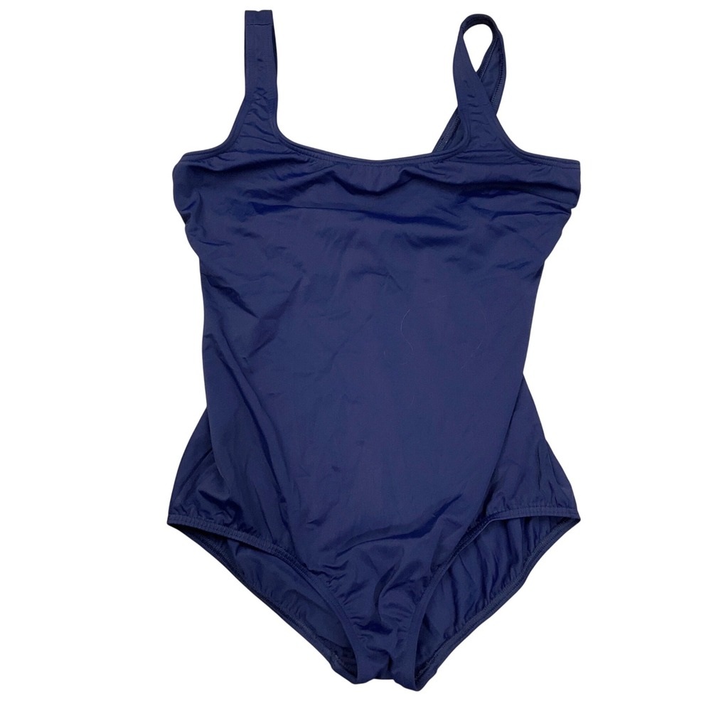 Lands' End 1 Piece Swimsuit Women 14 Navy Tank Scoop Athletic Modest Minimalist